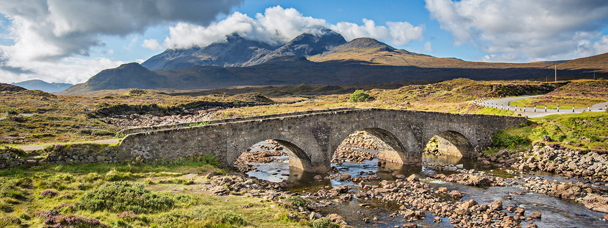 Sligachan bridge with Cuillin mountain peaks in the background